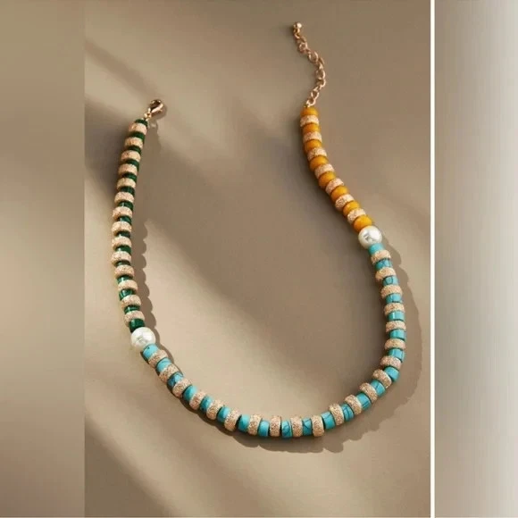 Collar Anthropologie Mezcla Piedra Colorida Cuentas con Perlas de Agua Dulce Foto 2 de 4