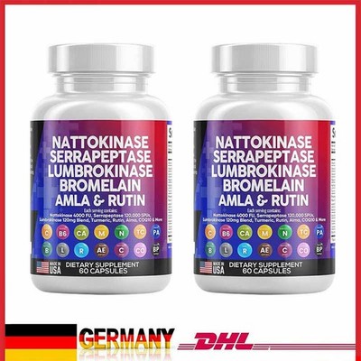 Nattokinase 4000 FU Serrapeptase 120000`SPU Lumbrokinase Enzyme Supplement 60pcs