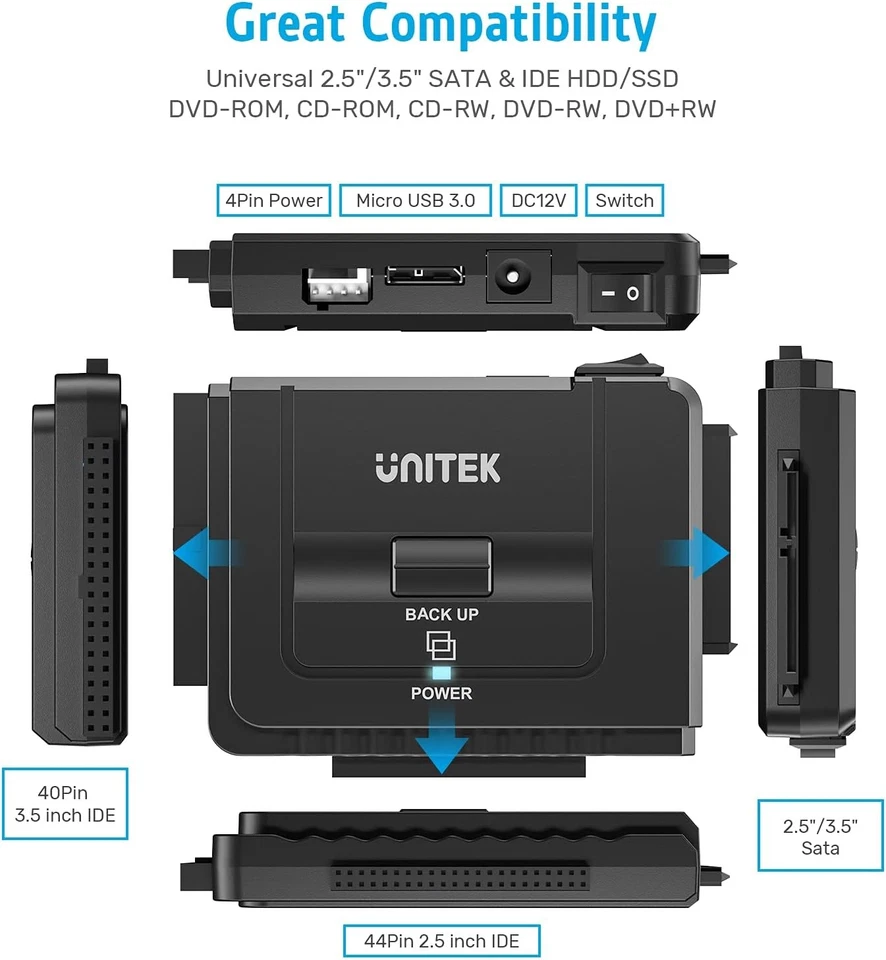 Unitek USB 3.0 to IDE and SATA Converter External Type-A Hard Drive Adapter  - Image 3 of 4