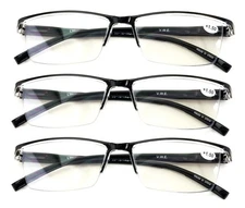 3 Pairs Black Rectangular Lightweight Clear Bifocal Reading Glasses Blue Blocker