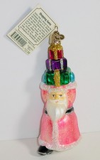 2010 - SHOPPING SANTA - OLD WORLD CHRISTMAS GLASS ORNAMENT NEW W/TAG 40220