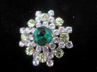 Pretty Czech Vintage Style Glass Rhinestone Button    Yellow & Crystal w/c Green — photo 1