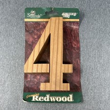 Vintage Redwood House Number 4 Wood Sign 5.5" NOS Sierra Symbols USA