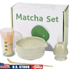 Matcha Preparation Set Bamboo Whisk Scoop Ceramic Bowl Whisk Holder Gift New