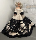 Vintage Barbie Doll Handmade Crocheted Knit Ball Gown Antebellum Style Black/Tan