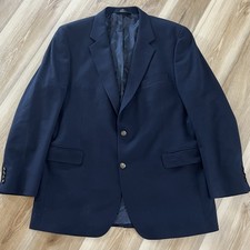 VINTAGE Jos A Bank Navy Blazer Gold Crest Buttons Classic Preppy Nautical 46L