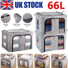 66L Large Folding Storage Box Thick Fabric Steel Frame Wardrobe Organizer Bin