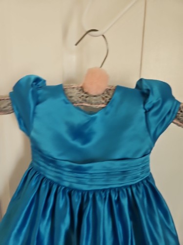 Vintage Jo Lene Toddler Girls 12 Months Blue Satin Dress Tie Back. - Picture 5 of 9