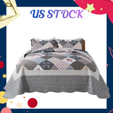 NEW Oversized King Bedspread 120x120 3Pc Quilt Set Reversible Grey