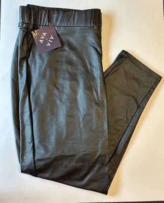 Ava & Viv Black Faux Leather Pants Plus Size 2X Black