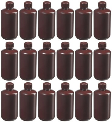 NEW 18-PACK Nalgene 250 mL 8 oz Narrow-Mouth Opaque Amber HDPE Packaging Bottles