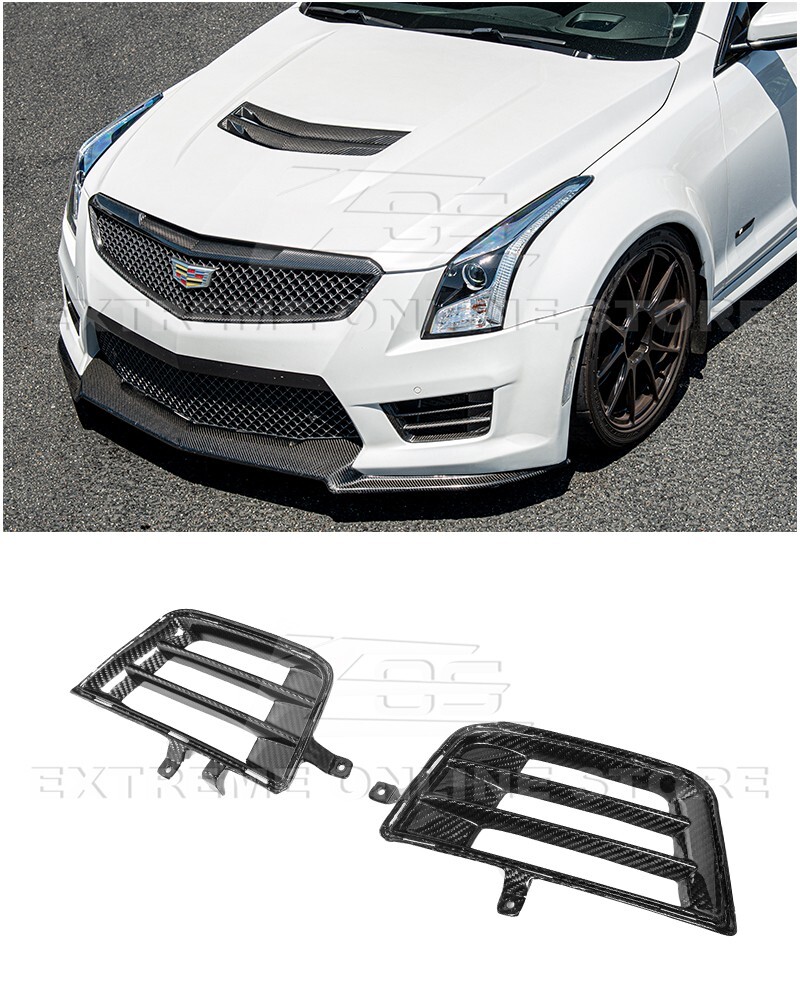 Carbon Fiber Front Grille Accent Bezel Insert For 2016-2019 Cadillac CTS-V – Lower Bumper Trim, Black/Silver Finish