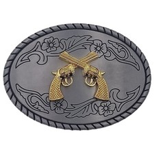 Gold Crossed Guns Belt Buckle Western Pistol Revolvers Floral Cowboy Cowgirl