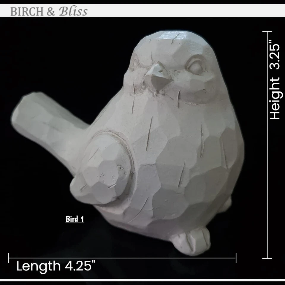 桦木与幸福胖乎的白色现代农舍鸟 - 2 件套 - 雕刻乡村风格... — 第 3/4 张图片