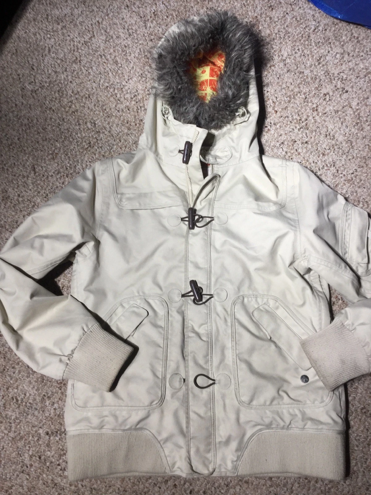 burton faux fur hooded snowboard jacket