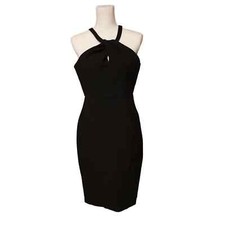 Lulu's black midi fitted cross front Keyhole dress size medium