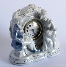 AntiqueTable stone Clock T�te-�-T�te Porcelain Germany Hand-Painted gilded 1970s