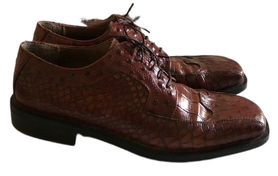 Stacy Adams Mens 12 M Shoes Ostrich Croc Embossed Cognac Brown Vtg Streetwear Stacy Adams Cognac Brown Alligator/Ostrich Print Shoes 24141  main image 2