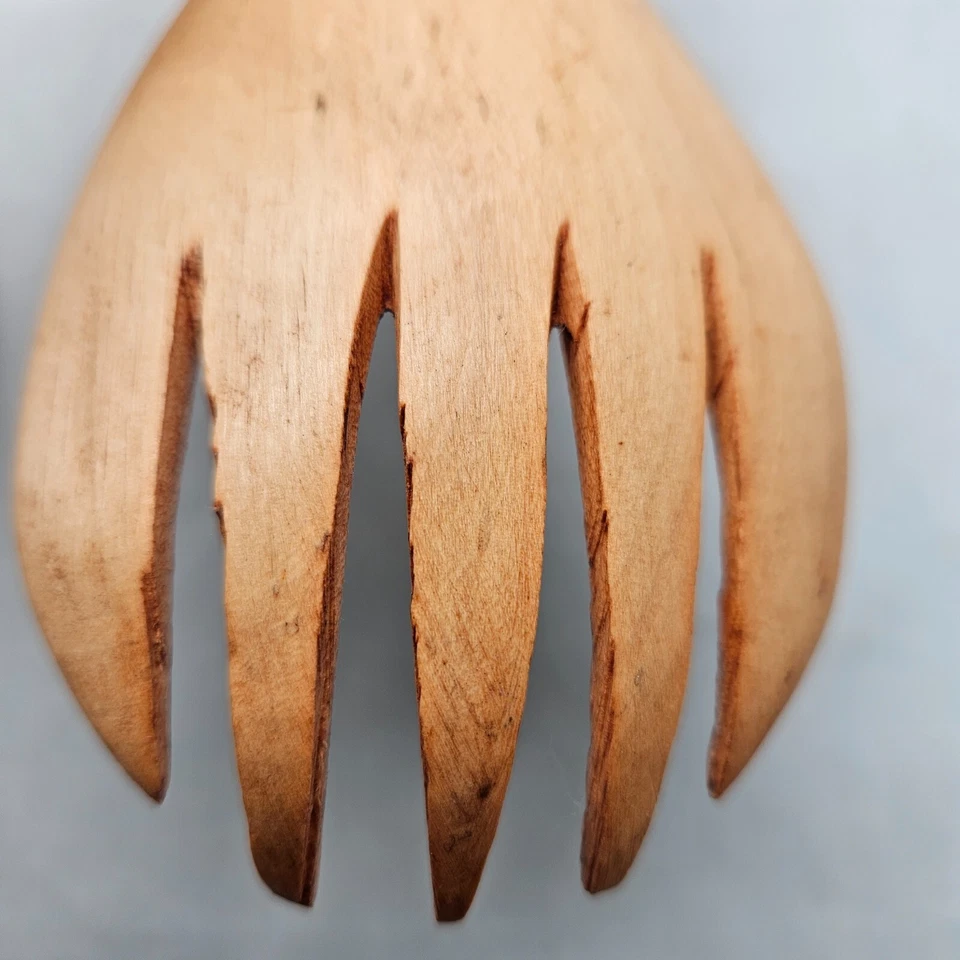 Винтажный ручной резной деревянный леопард гепард салат сервировочный набор вилка ложка Кения - Изображение 4 из 4