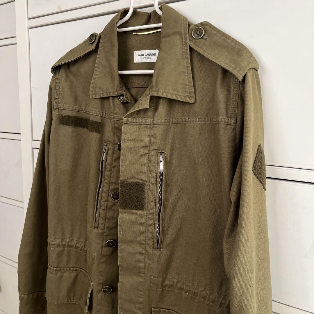 Giacca militare Saint Laurent cotone oliva chiusura bottoni taglia 36 S KI250109054
