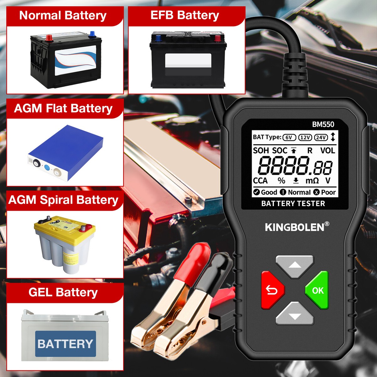 Ancel BST100 12V Car Battery 2000CCA Test Charging Diagnostic