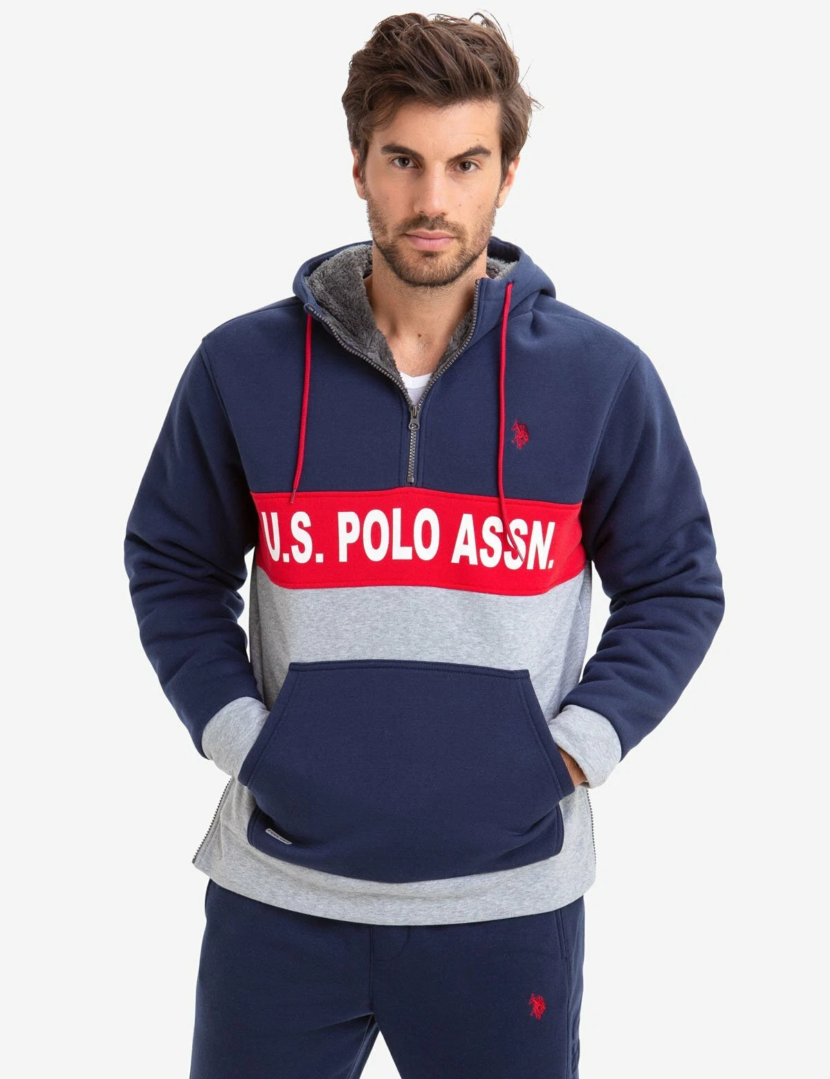 U.S. Polo Assn. Men's Hooded Midweight Fleece Jacket - Size: Medium - F-11