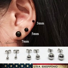 3/5/7mm Round Solid Ball Bead Stainless Steel Men Women Ear Stud Earrings