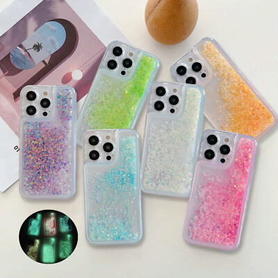 For iPhone 16 Plus Pretty Glitter Liquid Glowing Phone Case Screen Protector