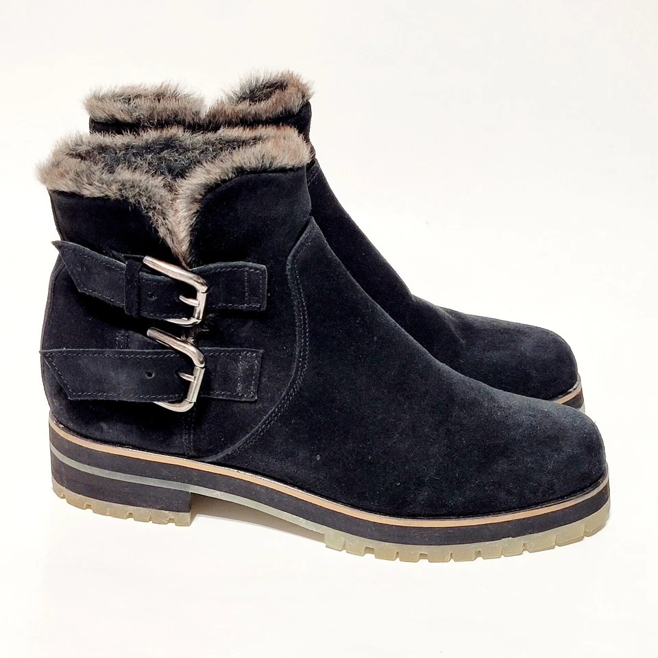 Studio Pollini Botines de Gamuza Negros Forrados de Piel Botas Hebillas Wms 37IT 6.5US Foto 2 de 4