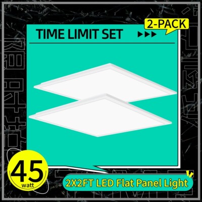 2Pcs 2x2FT Troffer Recessed LED Flat Panel Lights 45W 5800LM Ceiling Lamp 5000K