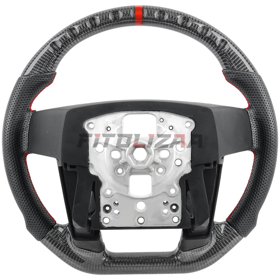 3K Carbon Fiber Steering Wheel For Ford F150 Raptor 09-14 Red Ring Nappa Grips - Image 2 of 4