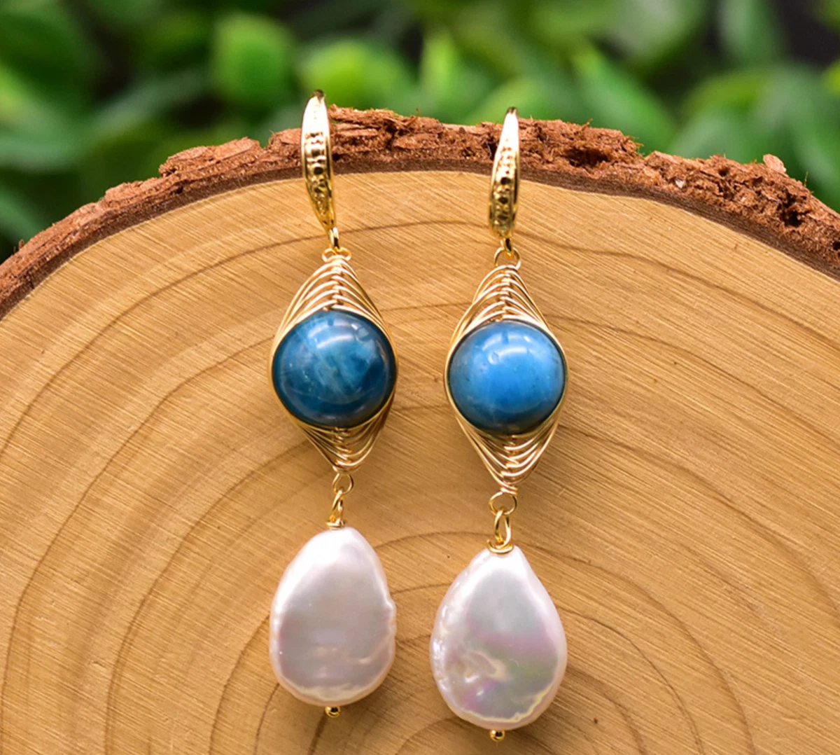 Freshwater Pearl Earrings W Natural Stone Bohemian Baroque Drop
