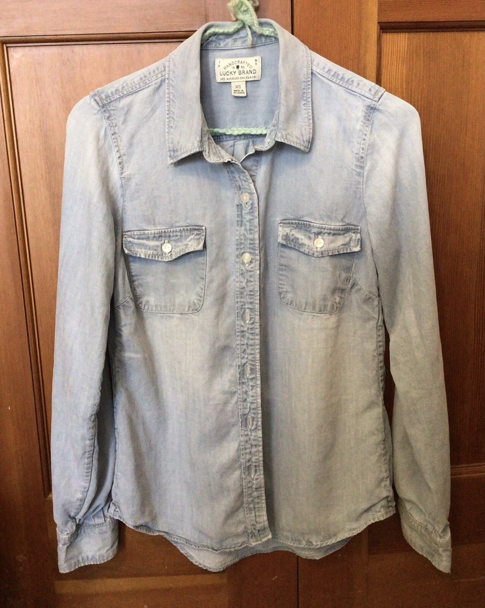 Vintage Lucky Brand XS Light Wash Blue Denim Shirt Long Sleeve Classic