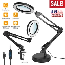 Magnifier LED Lamp 8X Magnifying Glass Desk Table Reading Light with Clamp Stand