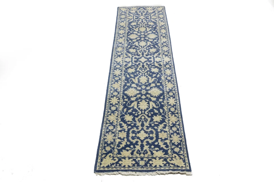 Muted Blue Floral Oriental Runner Rug 3X10 ft Handmade Carpet Kitchen Decor - Image 4 of 4