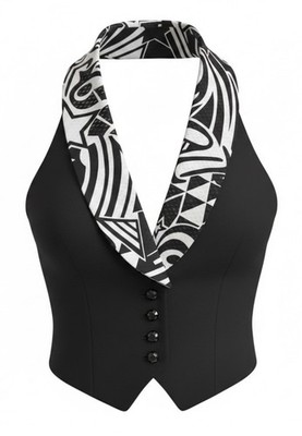 St. John Black Halter Knit Vest with Black & White Geometric Paillette Detail