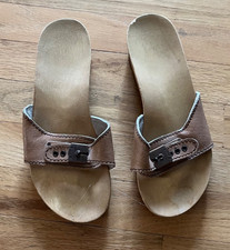 Zoccolo sandalo vintage anni 70 Dr Scholl originale legno/pelle taglia 7 USATO