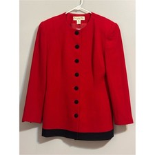 Vintage Christian Dior Red Wool Jacket Black Trim Buttons Size 10 USA