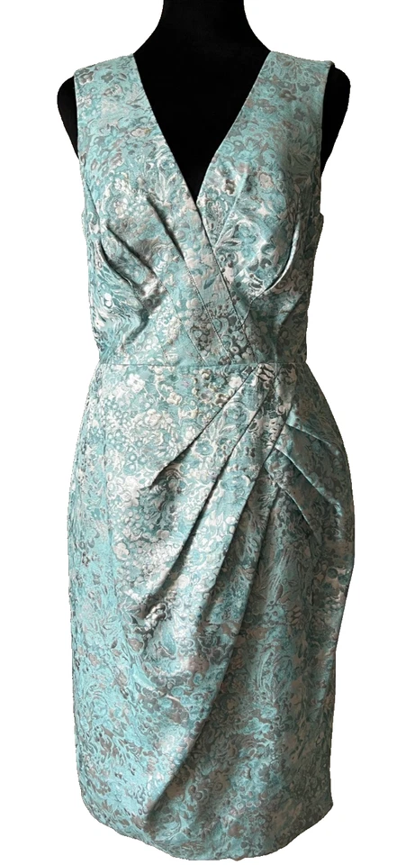 Carmen Marc Valvo 女式夹克和礼服粉蓝色和金属银色 10 码 — 第 2/4 张图片