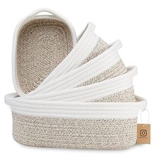 5-Piece Rectangle Storage Basket Set- Natural Cotton Off White  Mixed Brown