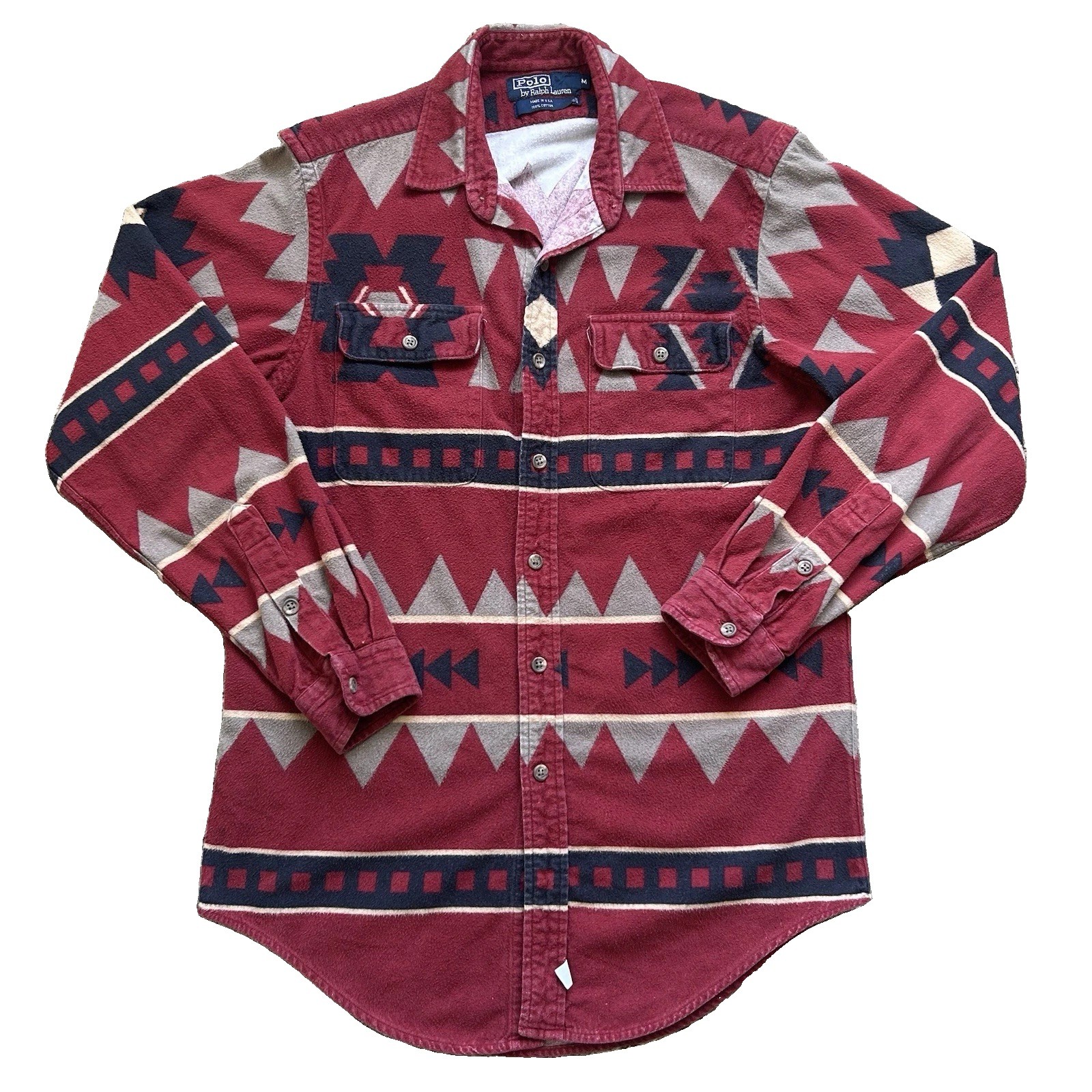 Vtg USA Polo Ralph Lauren Medium Aztec Southwest Buttonup Navajo Blanket Chamois