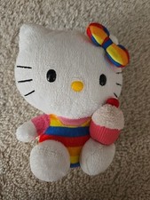 TY Sanrio Hello Kitty Rainbow Cupcake Plush 6" Stuffed Animal Colorful Stripes