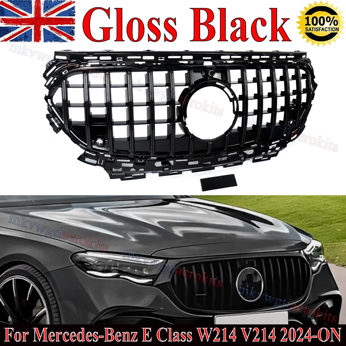 Front Bumper Grill Grille GT Style For Mercedes E-Class W214 S214 X214 2024-UP
