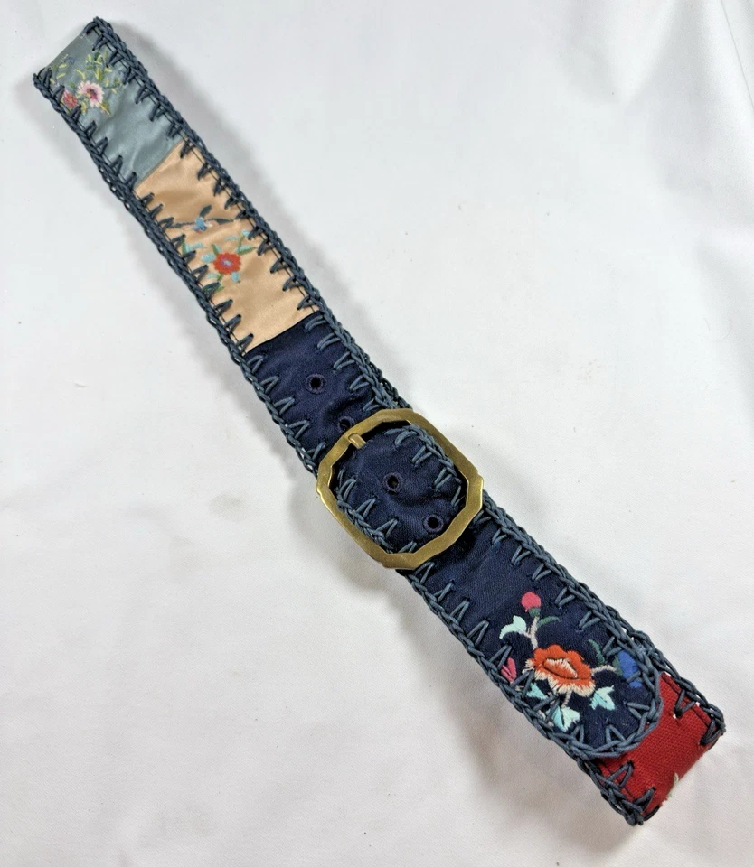 VTG Lucky Brand Belt Women's Embroidered Suede Leather Floral, Birds Boho SZ 34 - Image 3 of 4