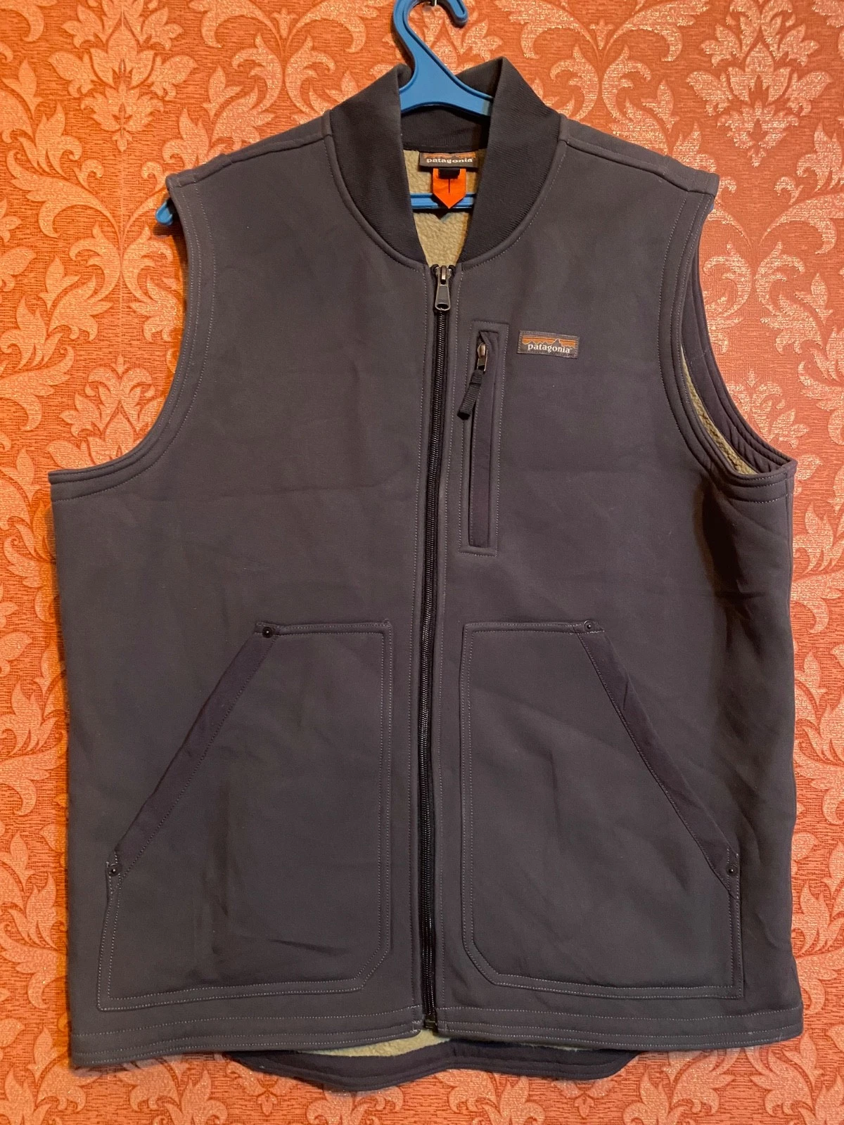 Patagonia Burly Full Zip Multi Pocket Fleece Jacket Lined Vest Men's L Gray