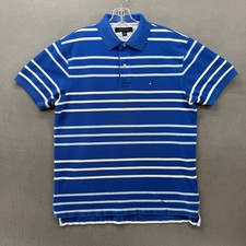 Tommy Hilfiger Mens Blue Striped Cotton Pique Short Sleeve Polo Shirt Size M
