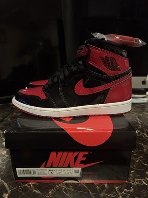Jordan 1 Patent Bred Men s Size 9 . Missing The Red Jumpman Chain. Perfect Cond.