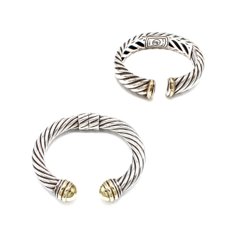 David Yurman 18K 14K Gold Sterling Cable Cuff Bracelet 6.5" Lot of 2 #S5631-2
