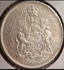 Canada 50 Cents 1964 UNC 0.3 Troy Ounce Actual Silver Weight