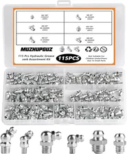 115 Pcs Metric Grease Fittings Kit - Hydraulic Zerk B-115PCS, Silver 